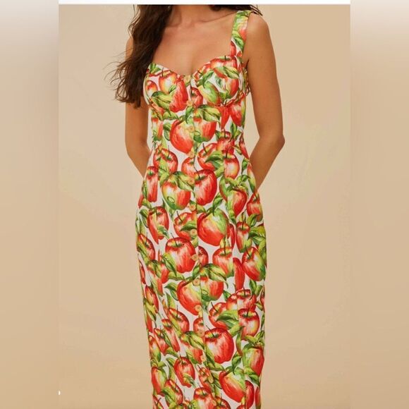 FARM Rio Off-White Apple LENZING™ ECOVERO™ Euroflax™ Midi Dress. NWT - Picture 2 of 8
